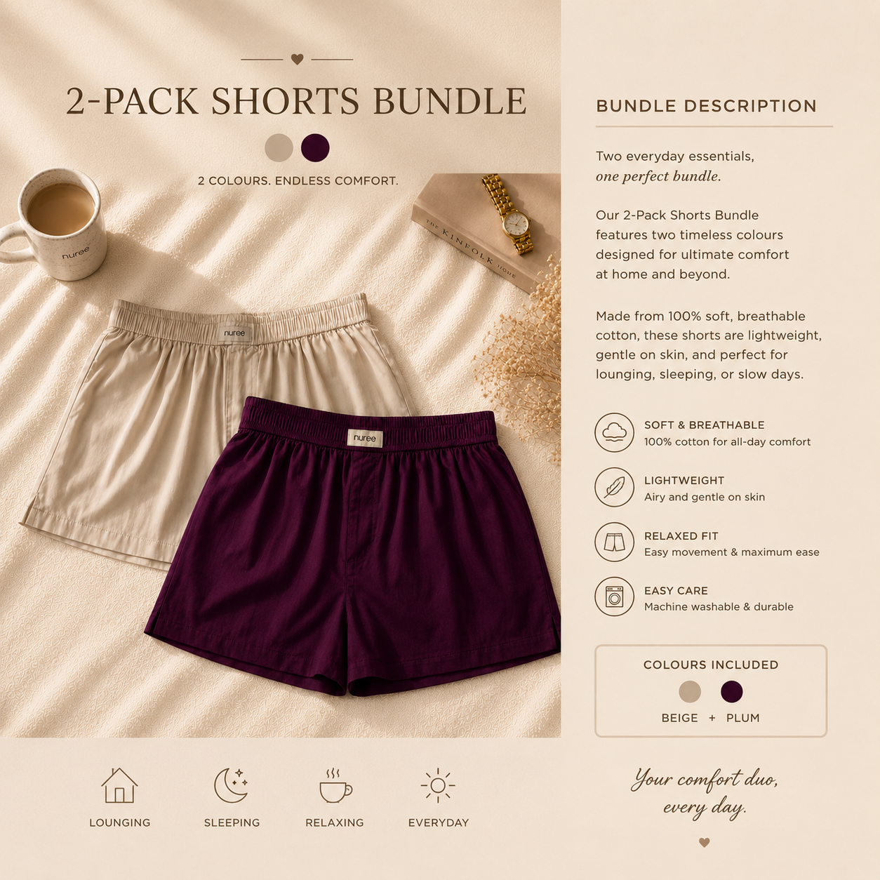 Beige And Plum - Pack of Two