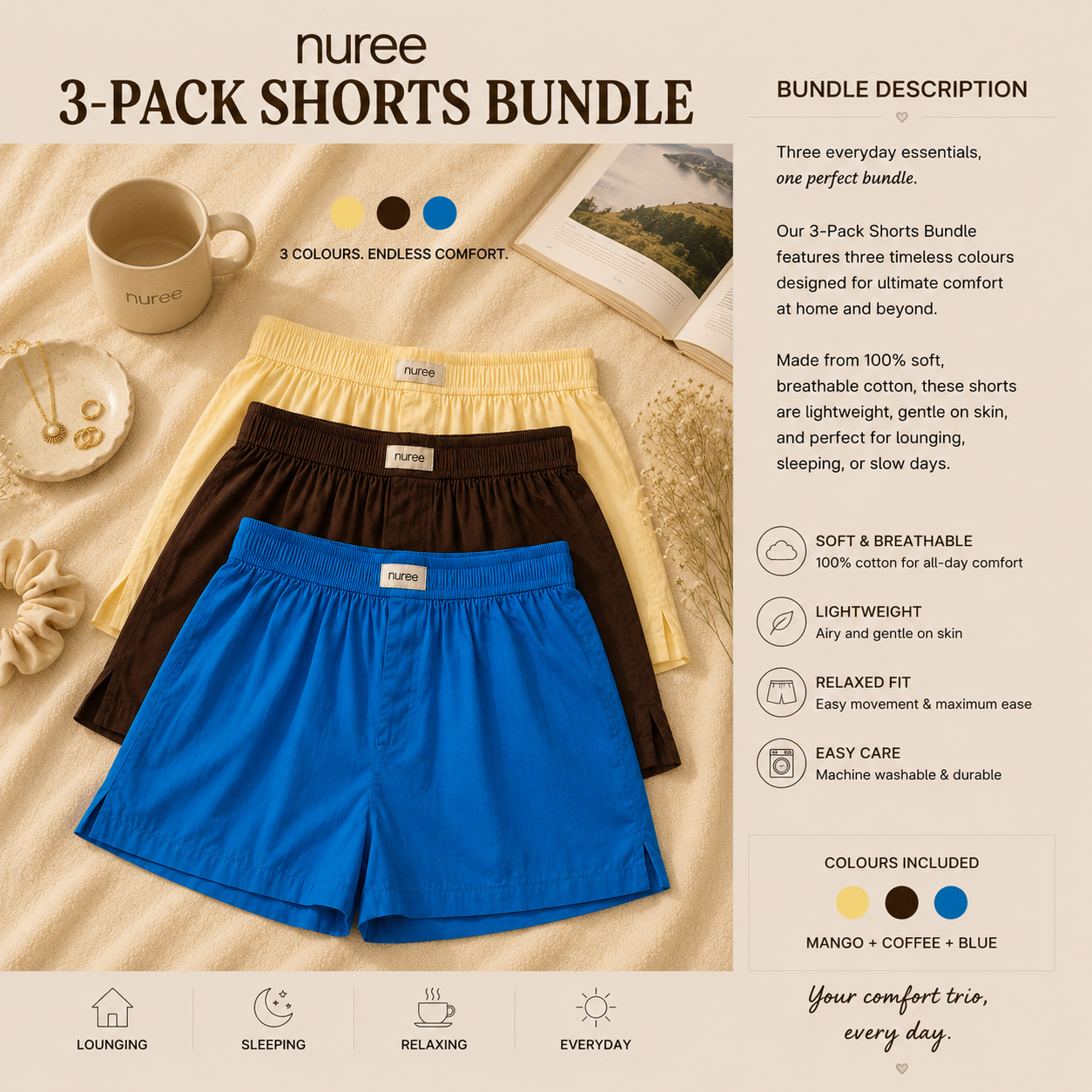 Mango, Coffee And Blue - Pack Of Three